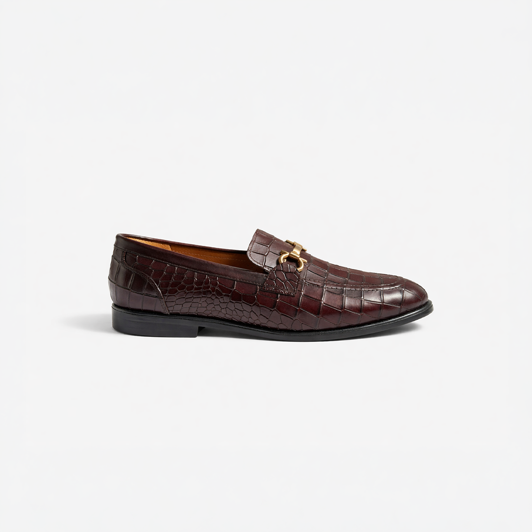 Dark Brown Croc Bit Loafers