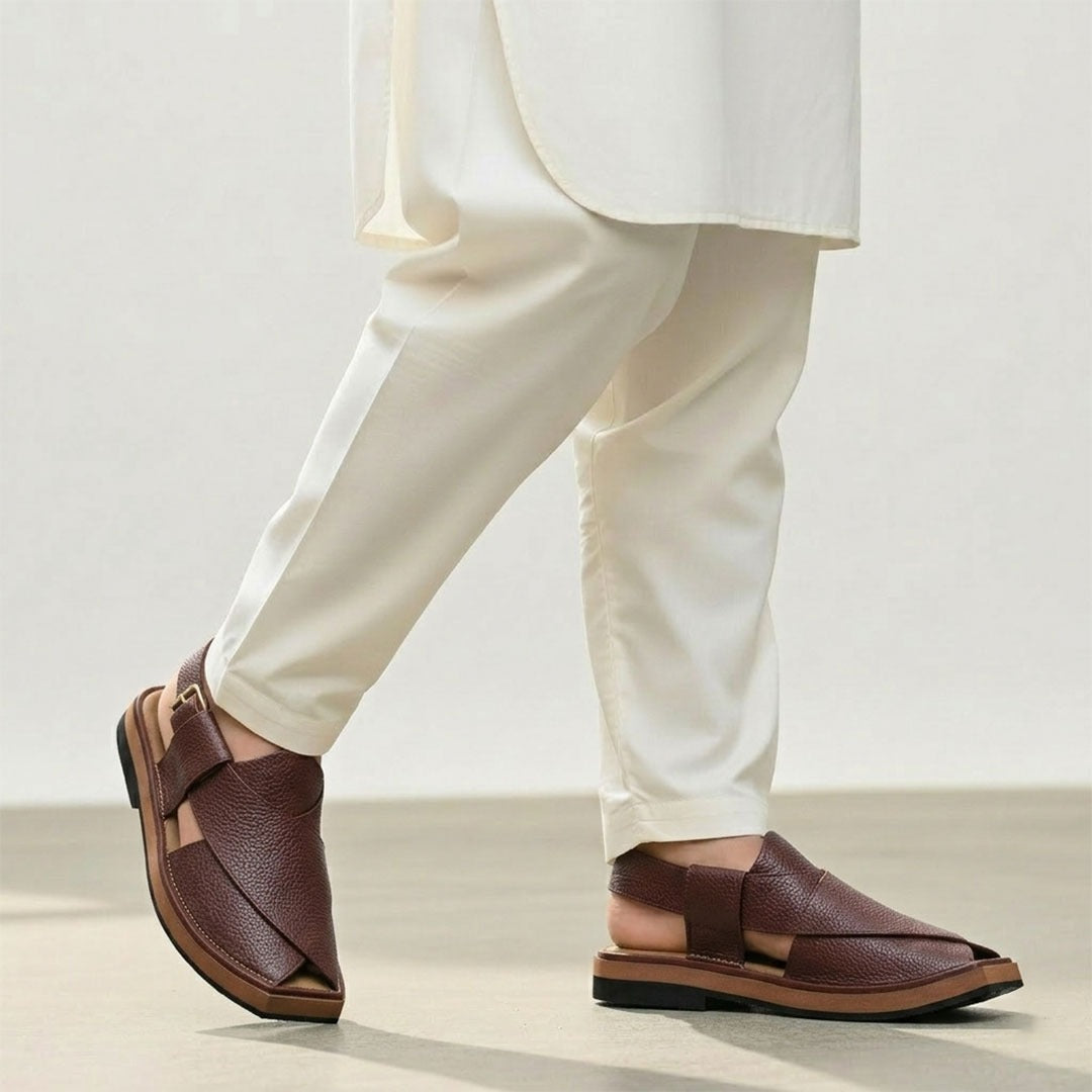 Gharial Premium Kaptaan Chappal- Burgundy